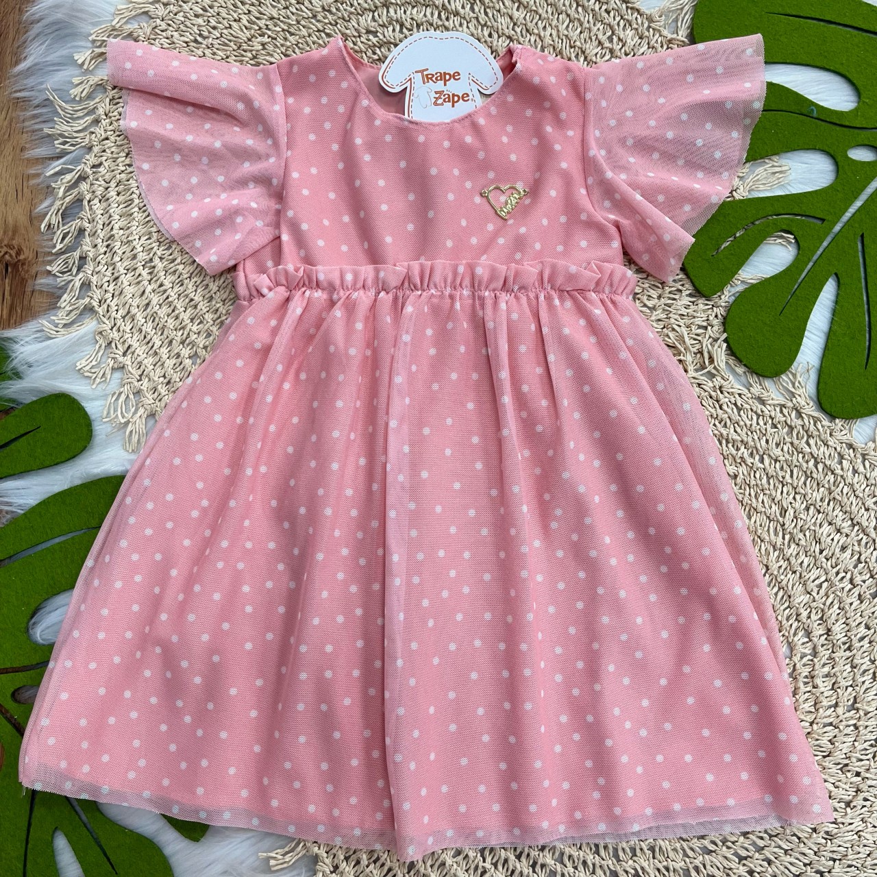 Vestido Rosa Poá Branco 